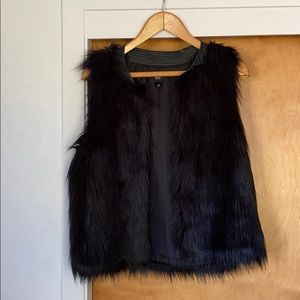 Black Vegan Faux Fur Vest with Satin Trim
